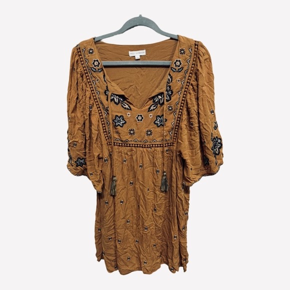 Coco + Jaimeson Brown Boho Bohemian Short Dress Size Large Festival Hippie - Picture 1 of 5